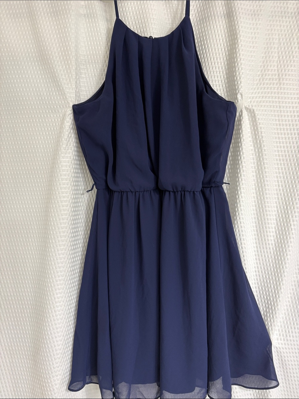 Iz Byer Navy Strapless Chiffon Dress with Blouson Bodice